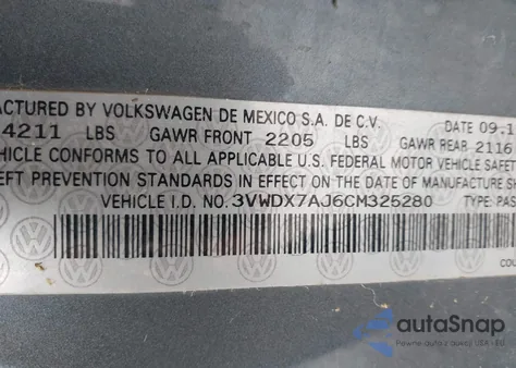 2012 Volkswagen Jetta 2.5L Se from USA, damaged, VIN 3VWDX7AJ6CM325280
